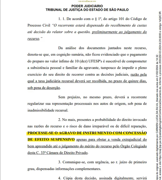 Documento do processo — Agravo de instrumento